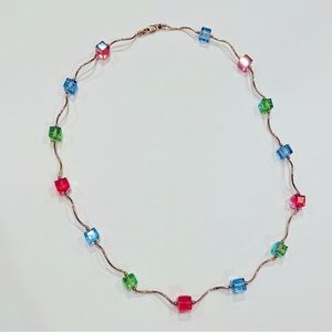 14k Yellow Gold Multi Color Swarovski Crystals Necklace 16 Inch